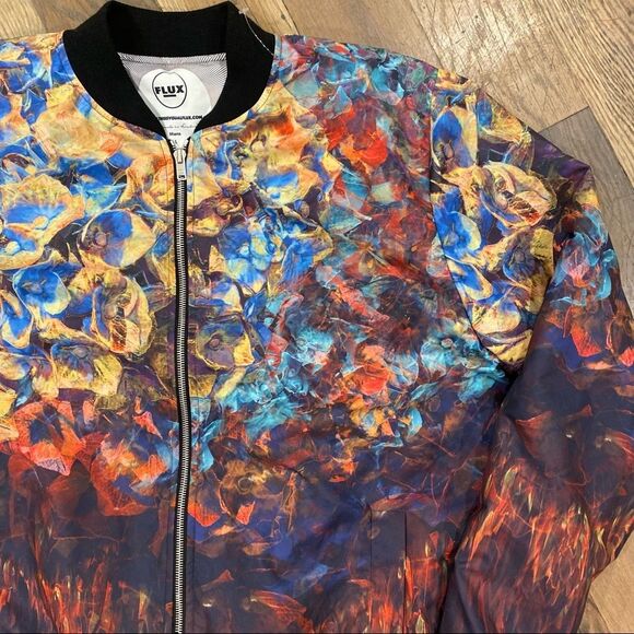 Flux Luxury Multicolor Printed Bomber Mens Jacket Size Large - Picture 6 of 14
